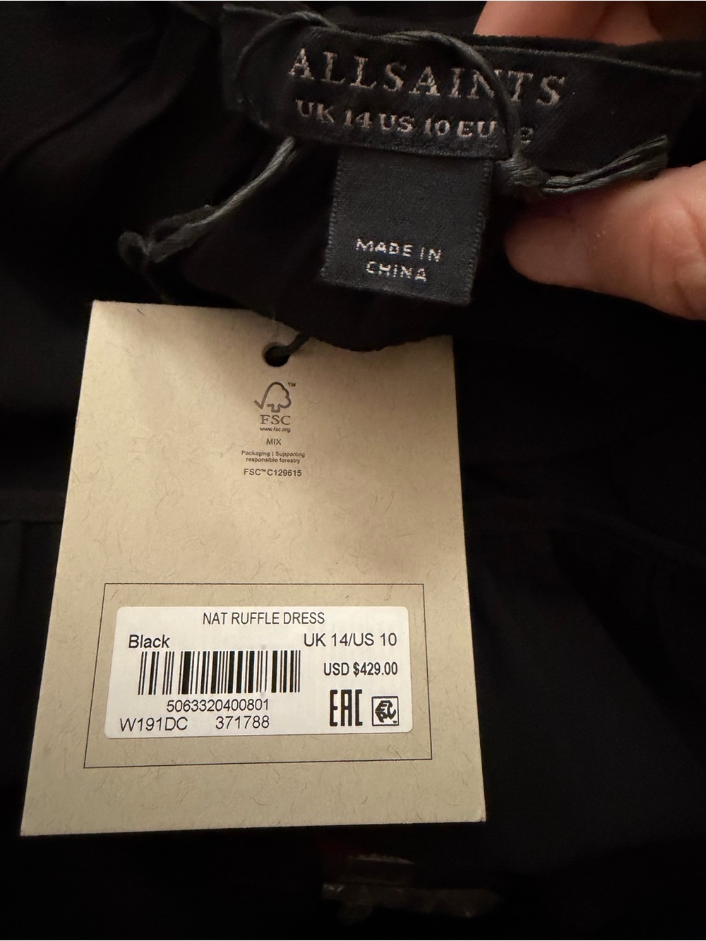NWT All Saints Women's Dress Nat Ruffle Dress - Picture 2 of 2